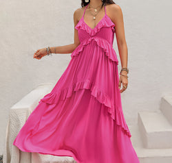 Ruffled Halter Neck Maxi Dress
