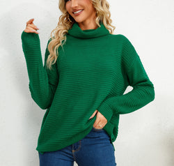 Slit Turtleneck Dropped Shoulder Sweater