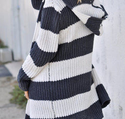 Striped Open Front Hooded Cardigan