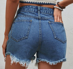 Distressed Raw Hem Denim Shorts