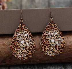 Leopard PU Leather Teardrop Shape Earrings