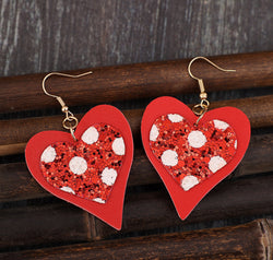 Sequin Heart Leather Drop Earrings