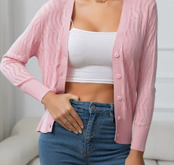 V-Neck Long Sleeve Buttoned Knit Top