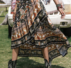 Printed High-Low Ruffle Hem Skirt