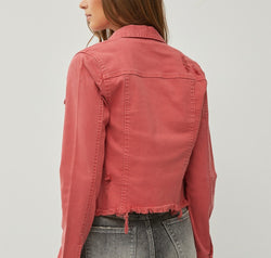RISEN Raw Hem Button Up Cropped Denim Jacket
