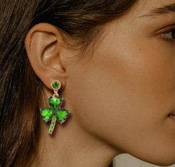 Rhinestone Alloy Lucky Clover Dangle Earrings