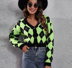 Geometric Button Up Long Sleeve Cardigan