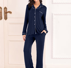 Collared Neck Long Sleeve Loungewear Set with Pockets