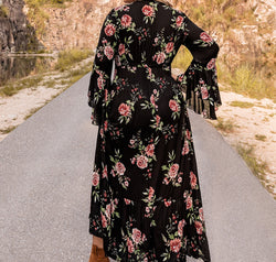 Plus Size Floral Flare Sleeve Dress