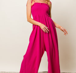 BiBi Texture Smocked Sleeveless Jumpsuit