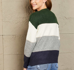 Woven Right Color Block V-Neck Button Down Cardigan