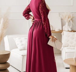 Lace Detail Surplice Tie-Waist Maxi Dress