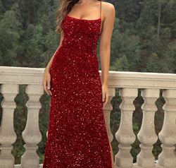 Sequin Backless Split Maxi Dress
