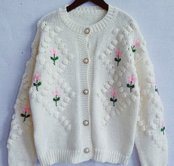 Floral Button Up Round Neck Long Sleeve Cardigan