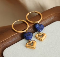 Heart Shape Lapis Lazuli Dangle Earrings