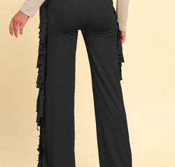 Fringe Trim Wide Leg Pants