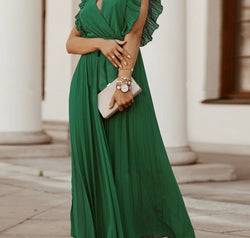Tied Surplice Cap Sleeve Pleated Dress