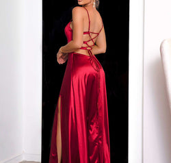 Spaghetti Strap Lace-Up Back Split Dress