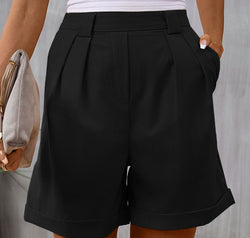 Pocketed Mid-Rise Waist Shorts