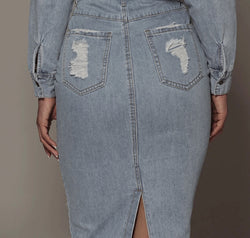 Distressed Slit Denim Skirt