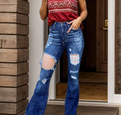 Raw Hem Distressed Bootcut Jeans