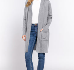 ACTIVE BASIC Open Front Rib Trim Long Sleeve Knit Cardigan