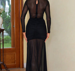 Semi-Sheer Slit Round Neck Dress