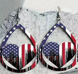 US Flag Pattern Wooden Earrings