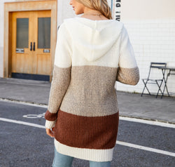 Color Block Open Front Hooded Cardigan