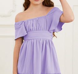 Ruffle Hem Tie-Back Flutter Sleeve Dress