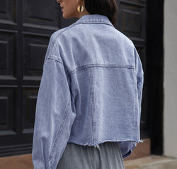 Lapel Collar Long Sleeve Denim Jacket