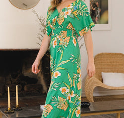 ODDI Full Size Floral Smocked Tied Back Maxi Dress