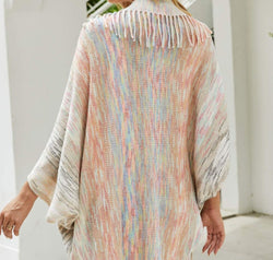 Multicolored Fringe Trim Poncho