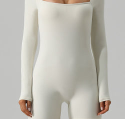 Square Neck Long Sleeve Active Romper