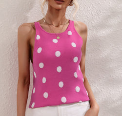Polka Dot Round Neck Knit Tank
