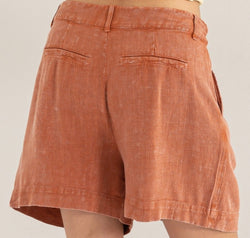 HYFVE High Waist Pleated Linen Shorts
