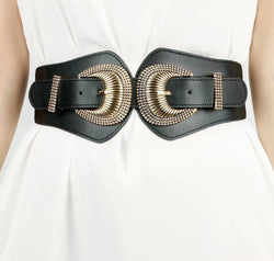 Shell Double Buckle Elastic Wide Belt