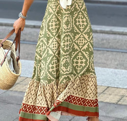 Geometric Elastic Waist Maxi Skirt