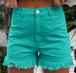 Raw Hem High Waist Denim Shorts
