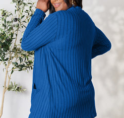 Basic Bae Full Size Ribbed Open Front Cardigan with Pockets
