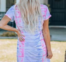 Women Tie-Dye Belted T-Shirt Dress
