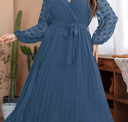 Plus Size Swiss Dot Tie Waist Maxi Dress