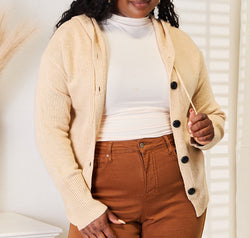 Woven Right Button-Down Long Sleeve Hooded Sweater