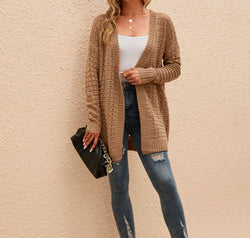Openwork Horizontal Ribbing Open Front Cardigan