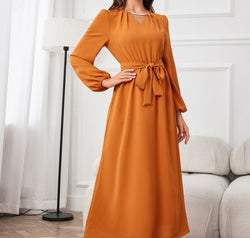 Tie Waist Puff Sleeve Maxi Dress
