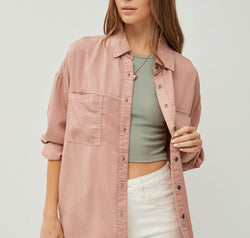 RISEN Full Size Button Up Long Sleeve Denim Shirt