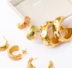 Stainless Steel 18K Gold Plated Ring Shape C-Hoop Earrings