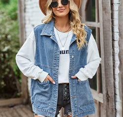 Button Front Sleeveless Denim Jacket
