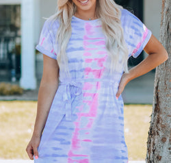 Women Tie-Dye Belted T-Shirt Dress