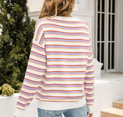 Angel Wings Striped Drop Shoulder Knit Top